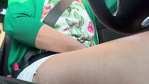 Horny hot mature milf on her way to the office rubs her juicy pussy with her hand between her sexy legs