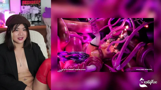 Симпатичная азиатская стримерша ExotiqFox отреагировала на хентай, подборка отЛены