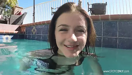 Stepdaughter clutches daddy in the pool She feels his cock getting hard
