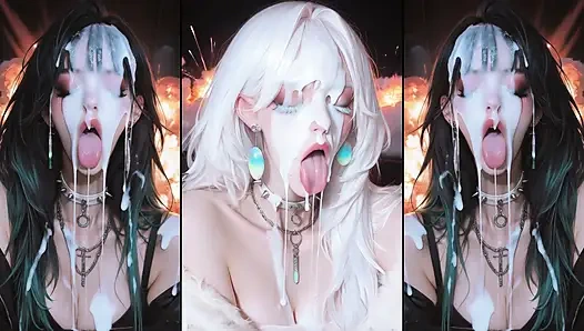 Anime karakterleri yüzlerini tamamen dölle kaplıyor.