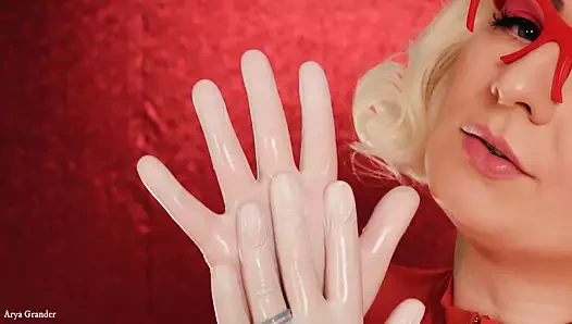 Asmr: vinil nitril eldivenler (lateks kauçuk cadılar bayramı kostümü içinde blog yazarı arya grander)