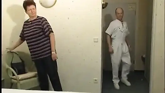 Masseur licks the hairy BBW pussy