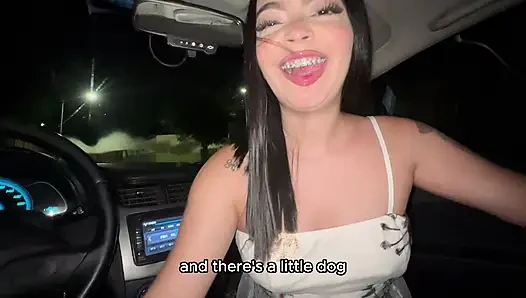 She seduces the Uber driver and ends up sucking and fucking him inside the car until he cum inside pussy. 18 years old, creampie
