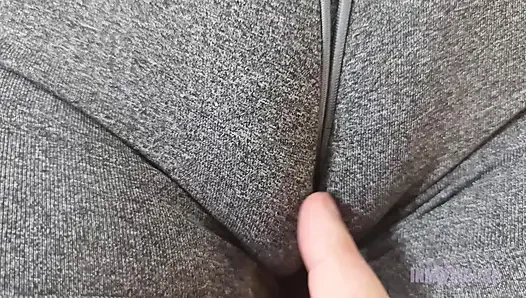 Big pussy girl playing with her package wearing panties and shorts