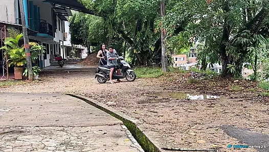 I go to pick her up on the bike to fuck her in front of everyone!