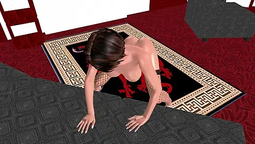Animasyonlu 3 boyutlu çizgi film pornosu - güzel kız salatalık ve anal tıkaçla yatakta domalıyor ve çoklu orgazm