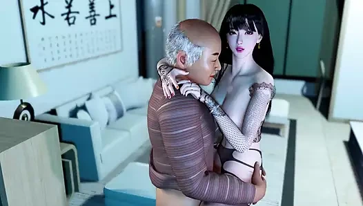 Ateşli iç çamaşırlı 3 boyutlu seksi üvey kız yaşlı büyük yarakla aldatıyor