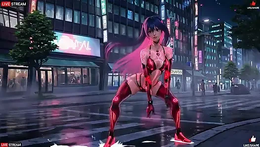 Punk tarzında şehvetli cyberpunk kız - birden fazla ateşli sahne