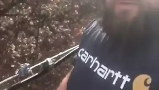 Mavi yakalı ayı bir vinçte otuzbir çekiyor