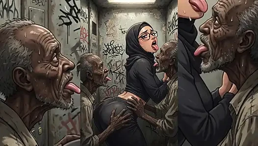 Tesettürlü Müslüman kızlar dar alanlarda çirkin piçler tarafından aşağılanmış ve grup seks yapıyor - tesettür dizisi bölüm 3