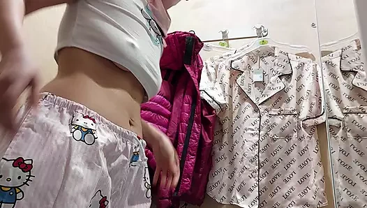 Sexy brunette tries on tights, hairy pussy, big ass, big tits. Amateur wife hairy pussy, big tits