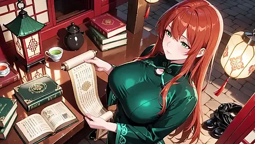 Kızıl saçlı ve zümrüt qipao! Doğu avlusunda tembel baştan çıkarma