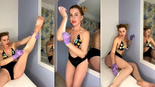 Sahibe Sugarnadya tarafından seksi bacakların ve güzel ellerin kendini depilasyonu