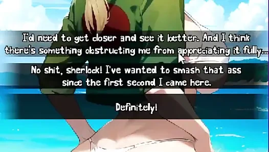 The date with Tsunade on the beach. Topless of Naruto's biggest natural tits.