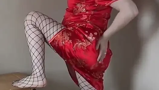 Cheongsam elbise file külotlu çorap striptiz