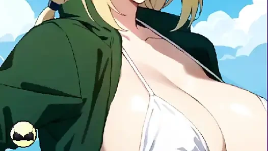 The date with Tsunade on the beach. Topless of Naruto's biggest natural tits.