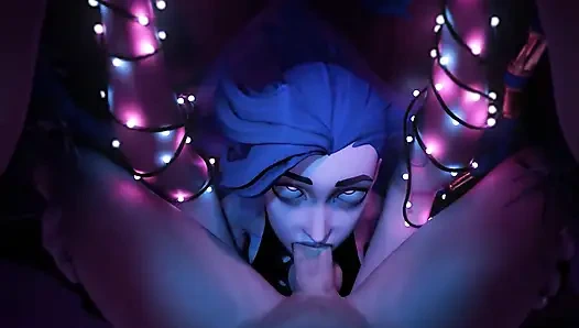 Mavi saçlı kızla kremsi yüz sikişi!