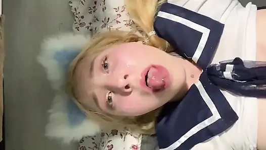 Cosplay anime, fışkırtma ve dölleme için kendime iki kez getiriyorum