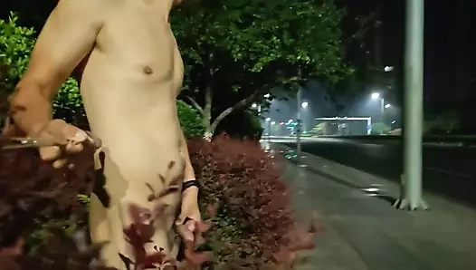 Meşgul sokakta çıplak koşuyor ve mastürbasyon yapıyor