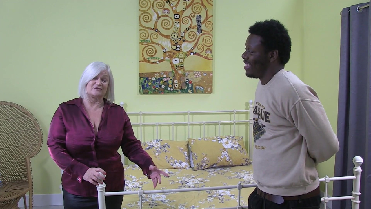 Chubby granny jumps on her hard black cock