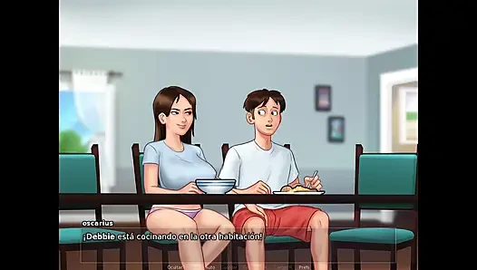 Stepmom and stepsister fuck the lucky tenant when they're alone with him - summertime saga