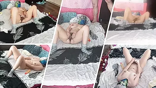 Sensual massage of a hot couple with oil on the body. Foreplay in the bedroom with an amateur couple.