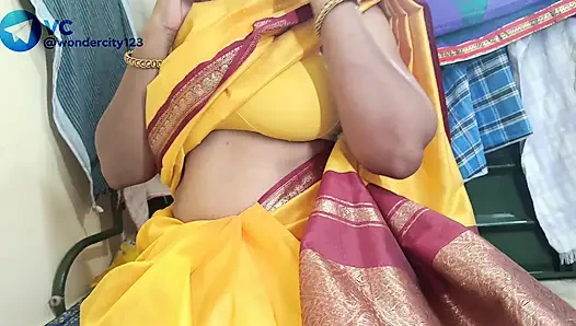Yellow saree hot breast nipple licking