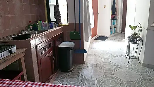 Mom in the kitchen in bralett