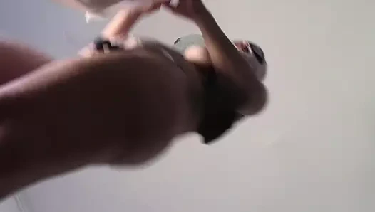 Sexy wife doing housework naked. Brunette, hairy pussy, big ass, big tits. Sexy mom massages herself with a vibrator.