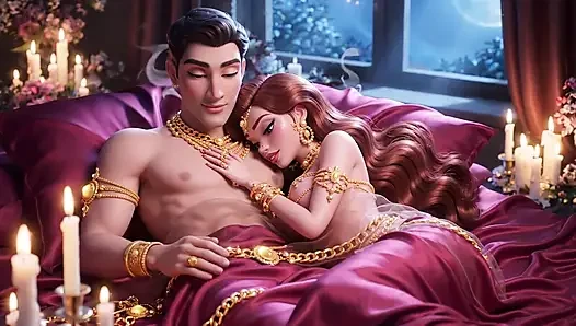 Erotik çizgi film çift - tutkulu öpüşme ve mum ışığında romantik ön sevişme