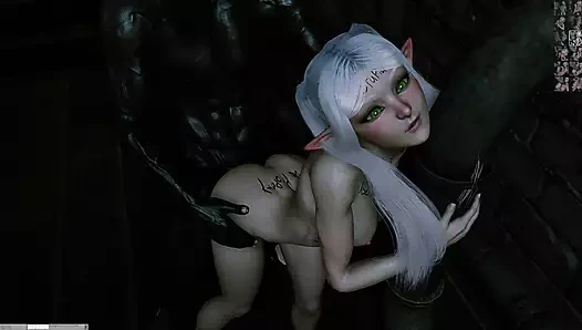 Lezzetli minyon elf büyük bir büyük zenci yarağı tarafından arkadan sikiliyor