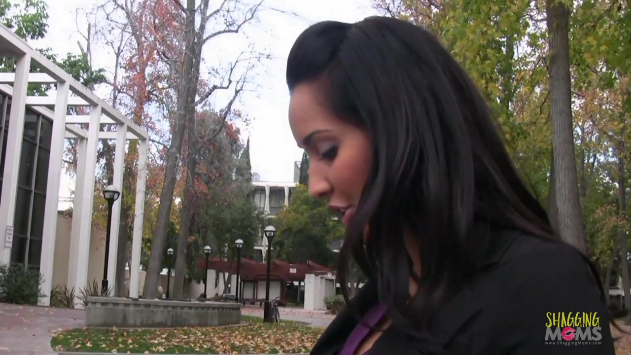 Stranger talks a busty brunette MILF into sucking and riding his cock