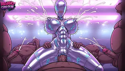 Cyberpunk büyük memeli kızlar şişman erkeklere biniyor - neon ter ve büyük memeler