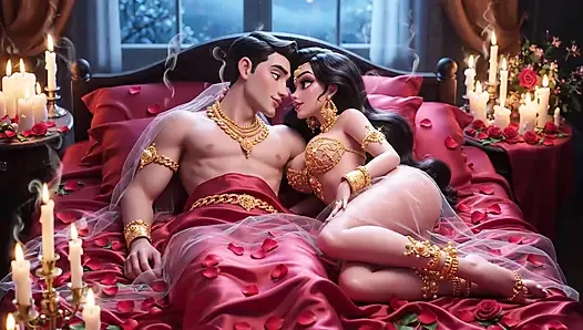 Lüks çizgi film aşıkları samimi yatak odası romantizm derlemesi - altın süsler şehvetli animasyonlu tutku
