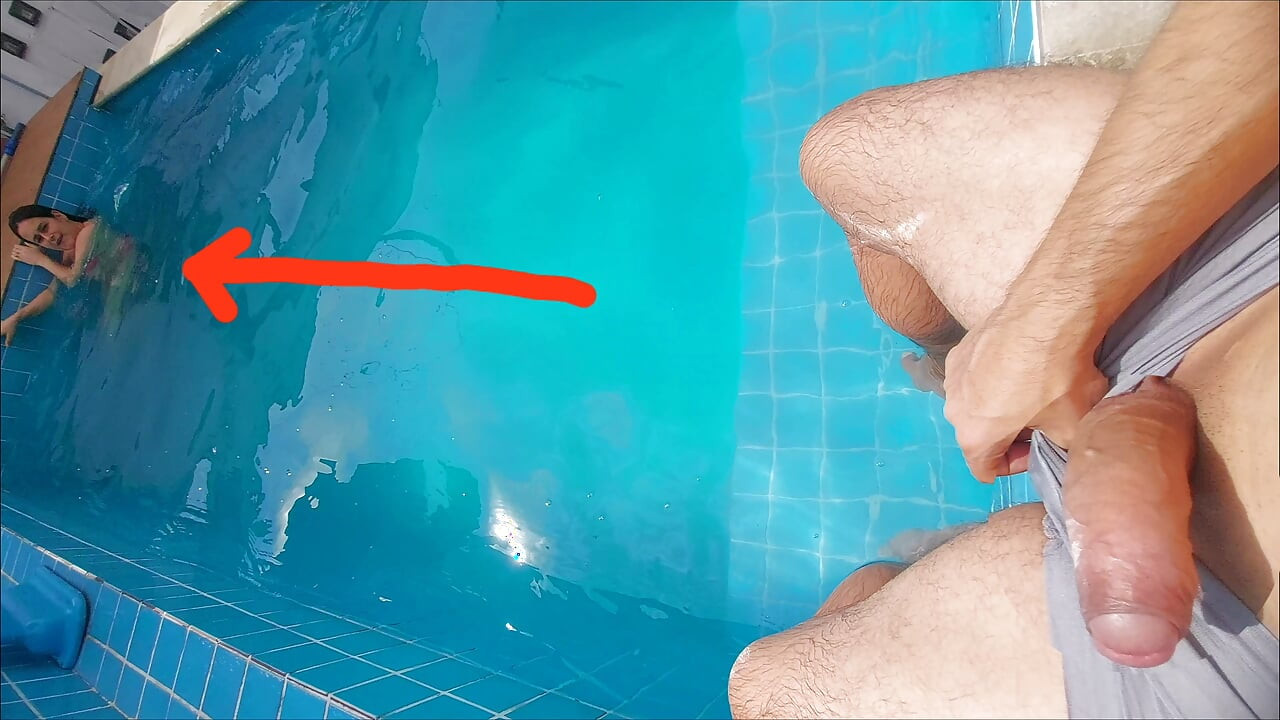 I invited my step-cousin to the pool at home, she was surprised by my hard and erect cock
