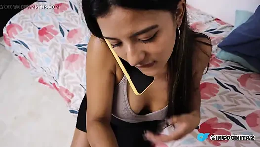 My stepsister grabs my cock while talking to her mother