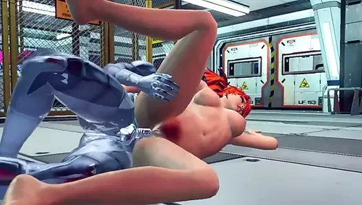 3 boyutlu kıllı kızıl saçlı metal yarakla anal seksi seviyor