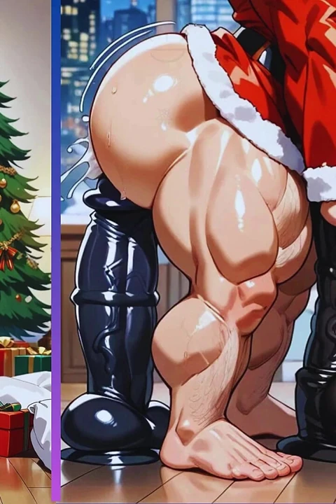 Tombul eşcinsel yaşlı adam, Noel Baba kılığına girerken büyük yuvarlak poposunu gösteriyor.