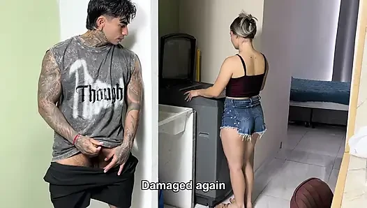 It caught me: my flatmate caught me in the washing machine and we ended up fucking