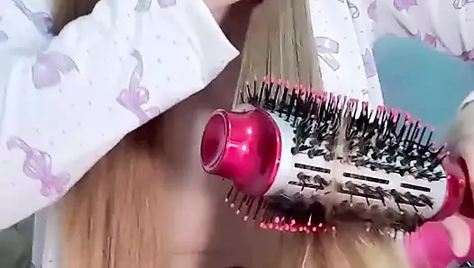 stepsister drying her hair in short clothes