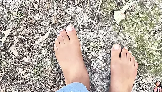 Mommy Walks Barefoot Outside