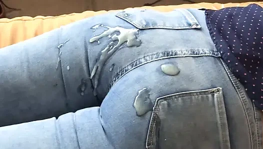 I wake up very excited and masturbate looking at my driver's huge cock getting big cumshot on my jeans