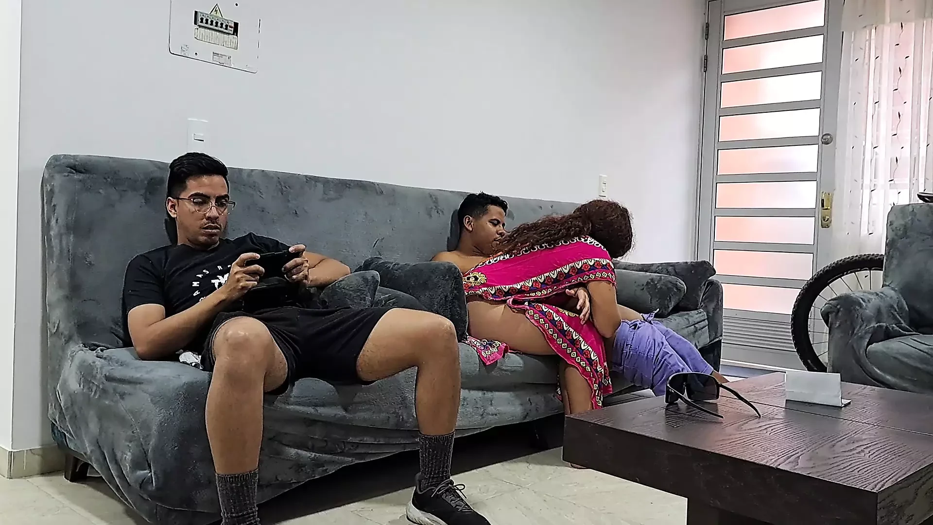 My girlfriend gets horny no matter her stepbrother is by her side. Part 2. She gets on my cock