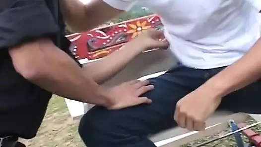Boy heavily as humongous cock sinks down his butthole