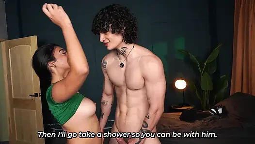 Sexy brunette stepsister ends up getting fucked by her muscular stepbrother while thinking it's VR