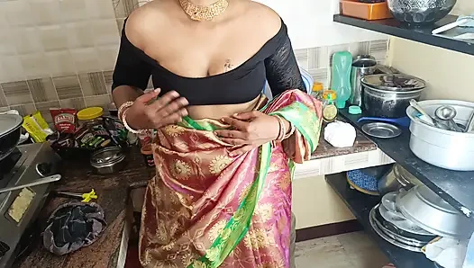 Married women Hot sex while cooking in kitchen