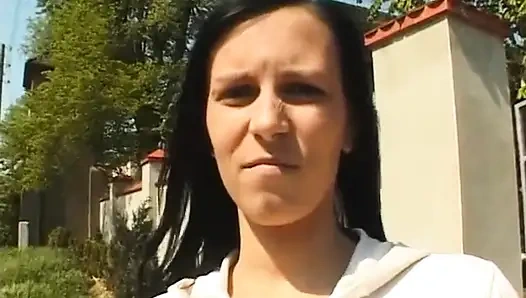 Brunette beauty masturbating before giving a blowjob in pov action