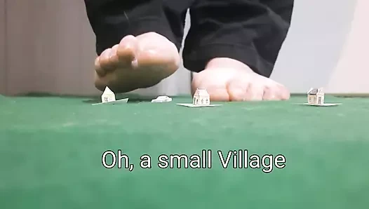 Dev ayakları ile minik evi ezmek