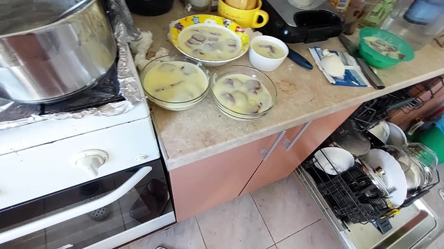 Sexy wife prepares lunch naked in the kitchen