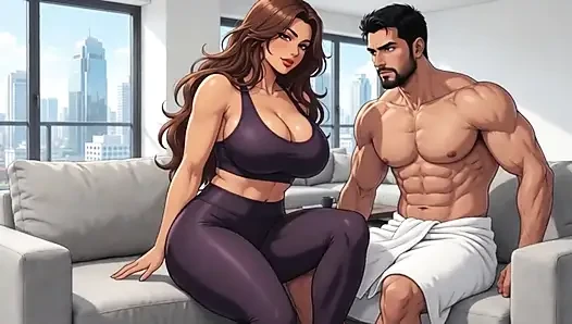 Evli kadın kocası dışarıda beklerken dizüstü bilgisayar teslimatından sonra üvey erkek kardeşiyle ateşli gizli seks yapıyor (ai oluşturuldu)
